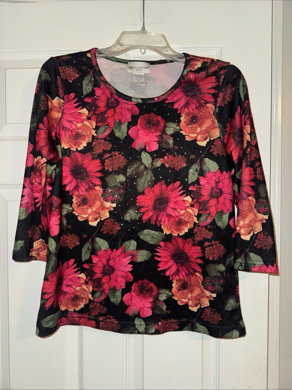 Rebecca Malone Black Floral Long Sleeve Tee - Pink & Orange Flowers